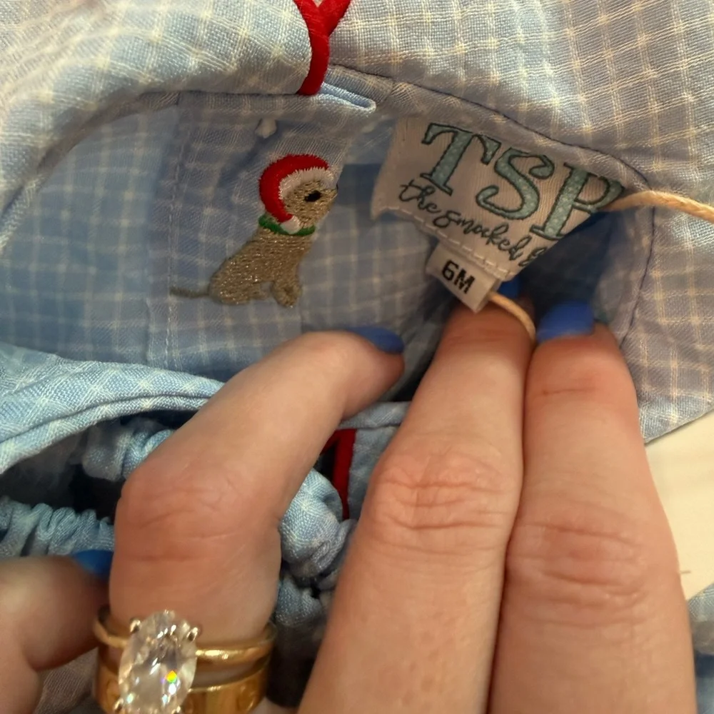 The smocked bear 6 month Christmas set